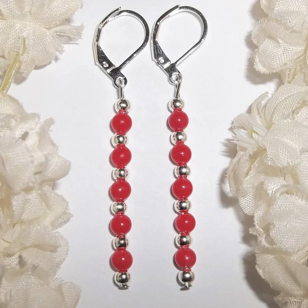 Red Earring, Red Beaded Earrings, Earring, Earrings, Earrings, Drop Earring 7806